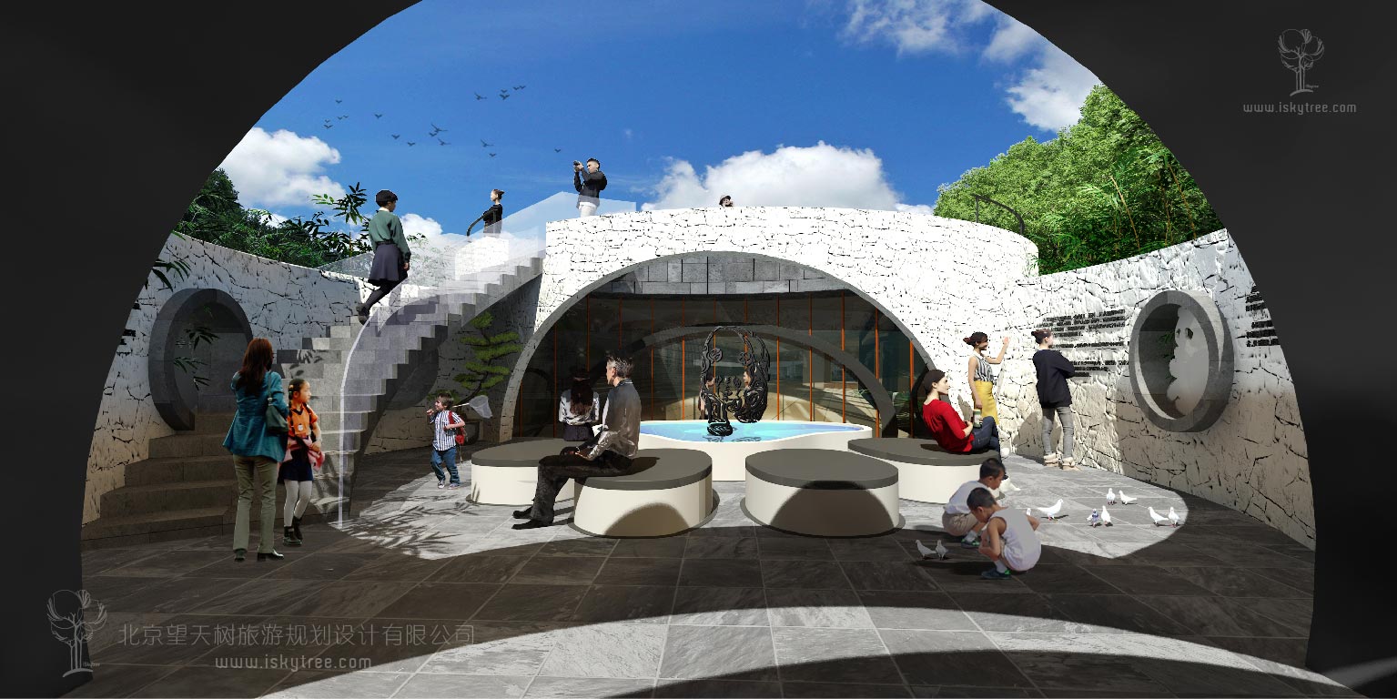 熊貓科普體驗館文化展示區節點建筑景觀設計效果表現圖